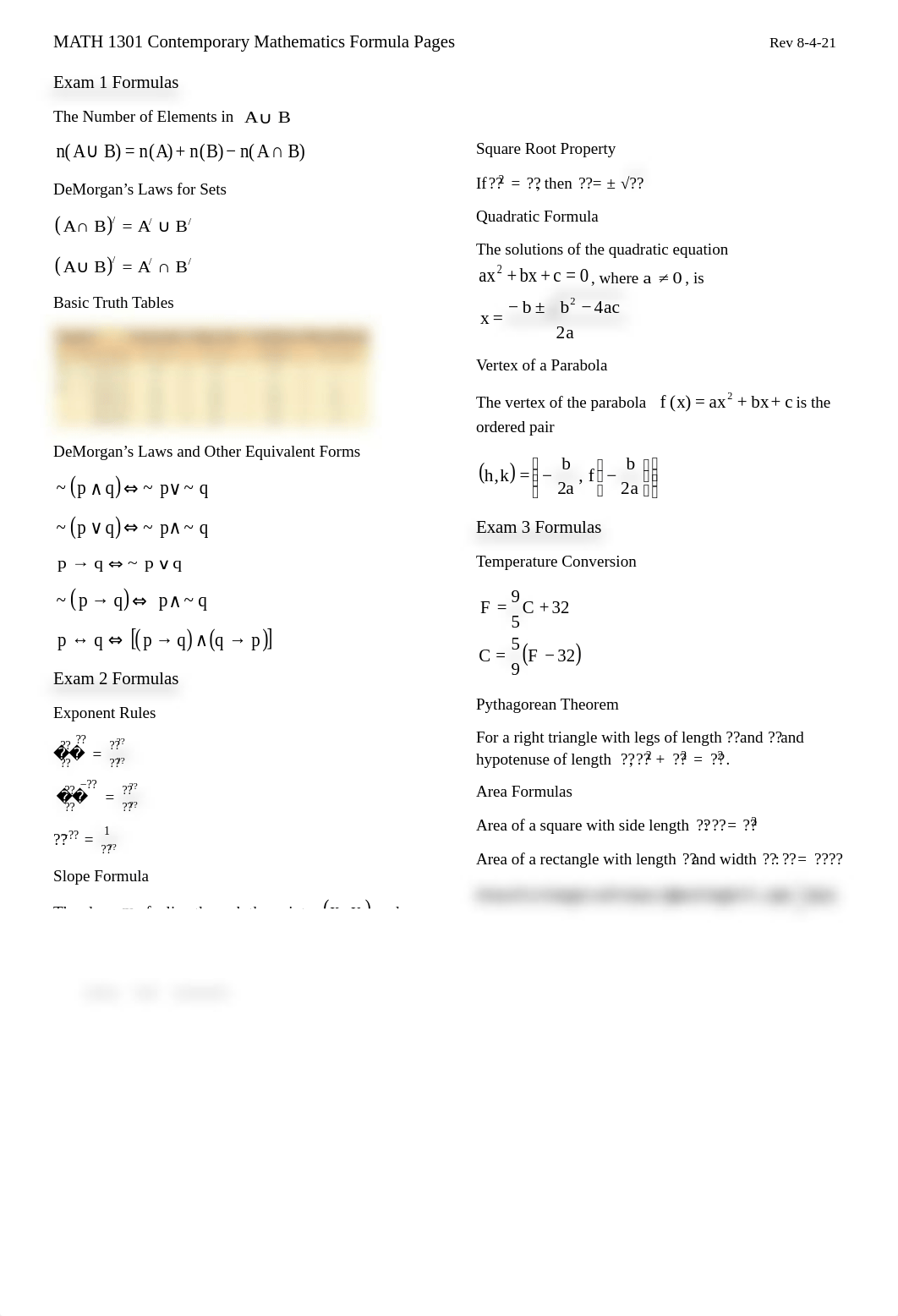 UTA Math 1301 Formula Sheet.pdf_d7uv1ya3st2_page1