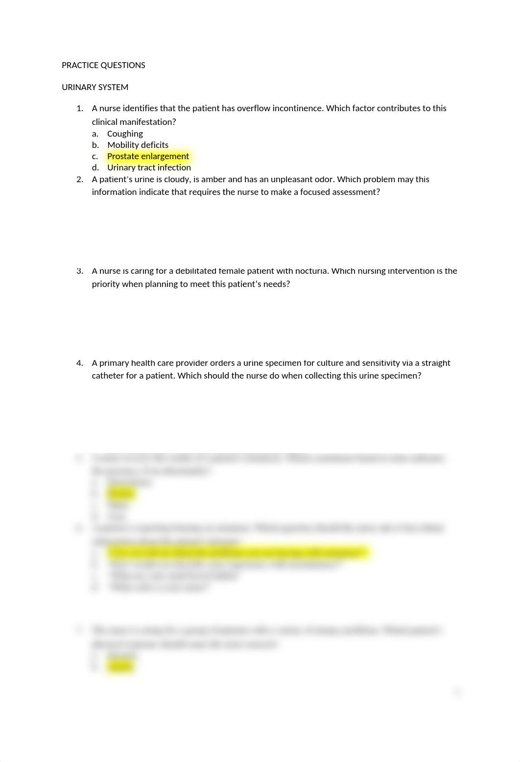 PRACTICE QUESTIONS urinary- bowel elimination - ANSWERS.docx_d7vk4khr0k8_page1