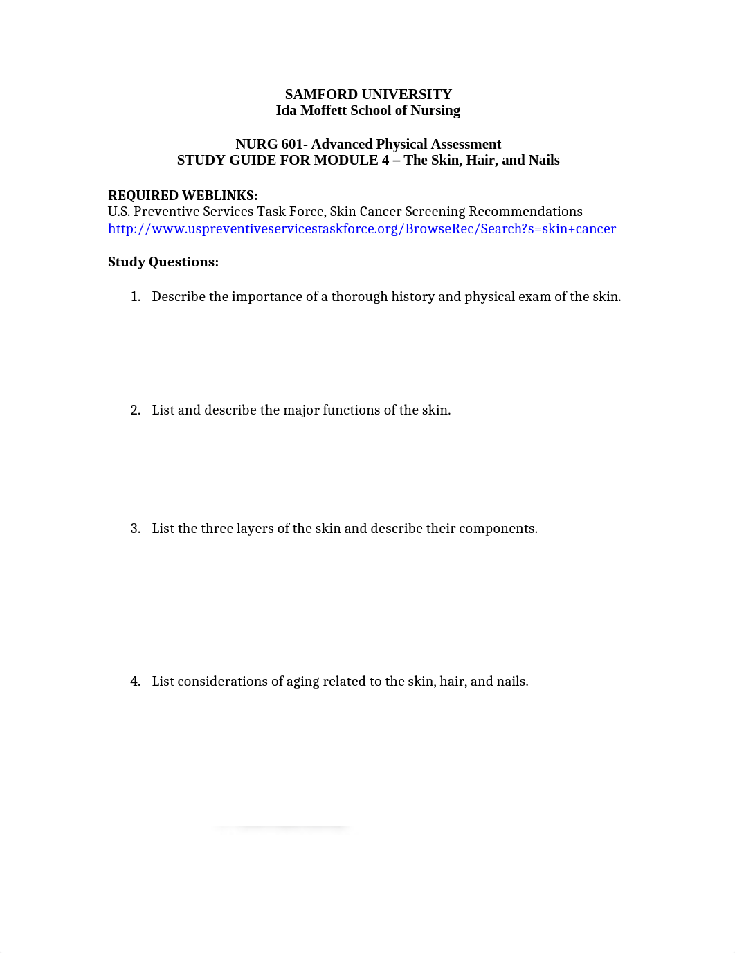 NURG 601 Study Guide Module 4 Skin, Hair, Nails.doc_d7vptkqf9vw_page1