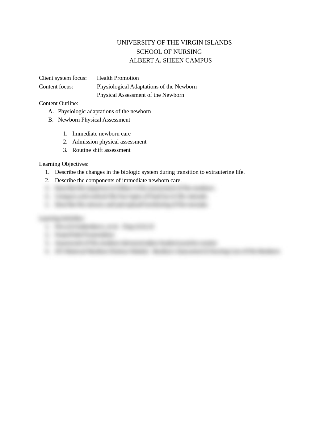 Newborn Physiological Adaptations & Physical Assessment of the newborn Content Outline 2018 (1).docx_d7vw3q2080e_page1