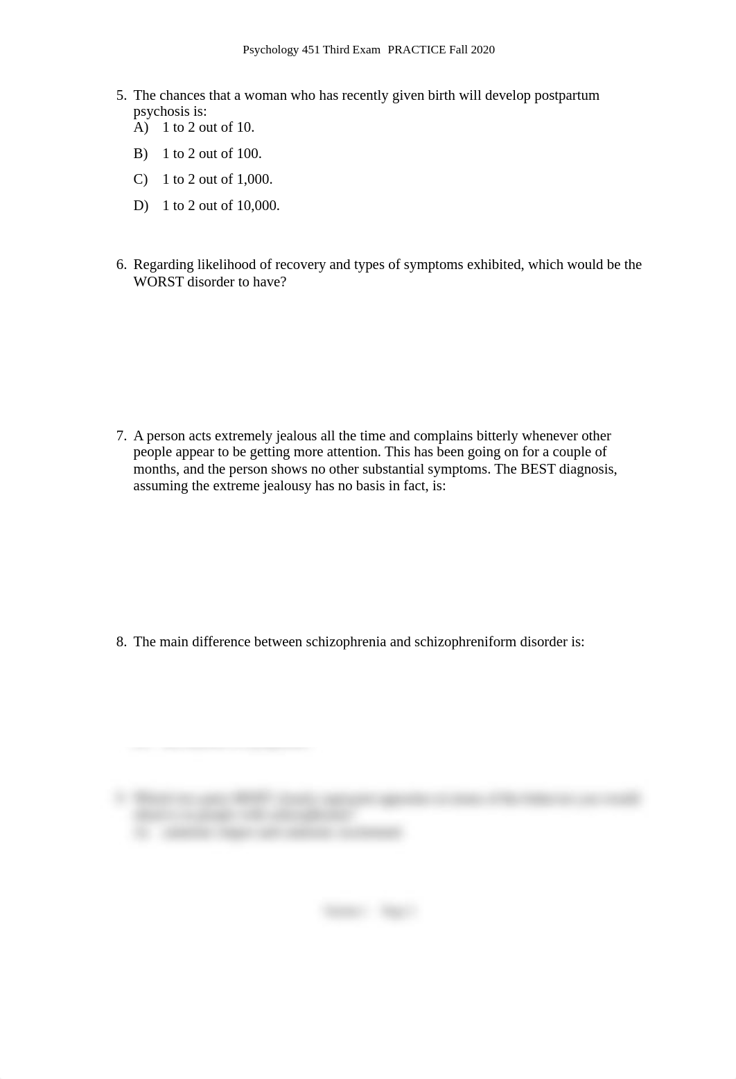 Abnormal Behavior, Sexual disorders, Psychotic disorders, Disorders of Aging  451 Practice Test.docx_d7vxn8wpss1_page2