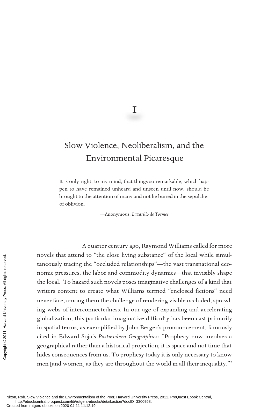 Rob Nixon, "Slow Violence, Neoliberalism, and the Environmental Picaresque.pdf_d7wpxpxc57t_page1