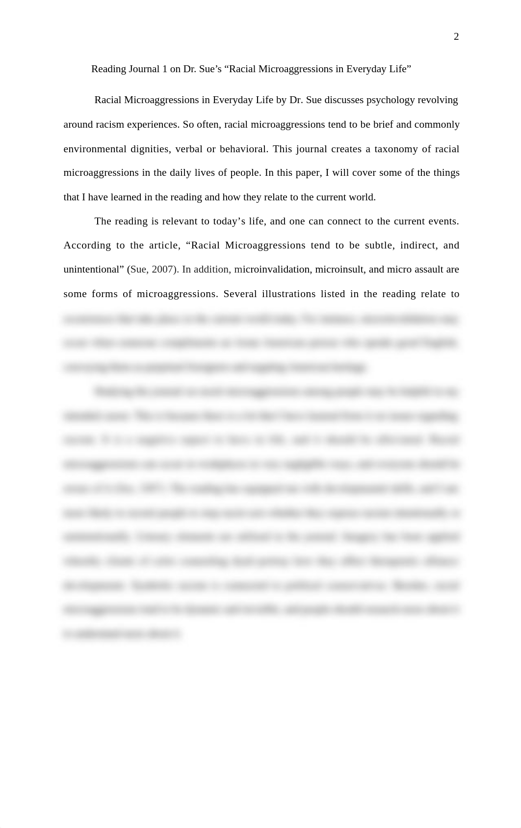 Reading Journal 1 on Dr. Sue's "Racial Microaggressions in Everyday Life".docx_d7wtpyraw7o_page2