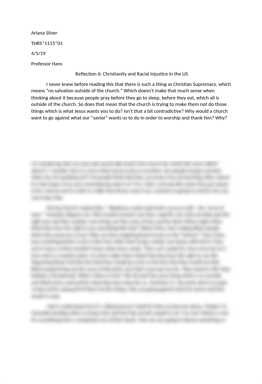 Reflection 6 Christianity and Racial Injustice in the US.docx_d7zgz34lypo_page1