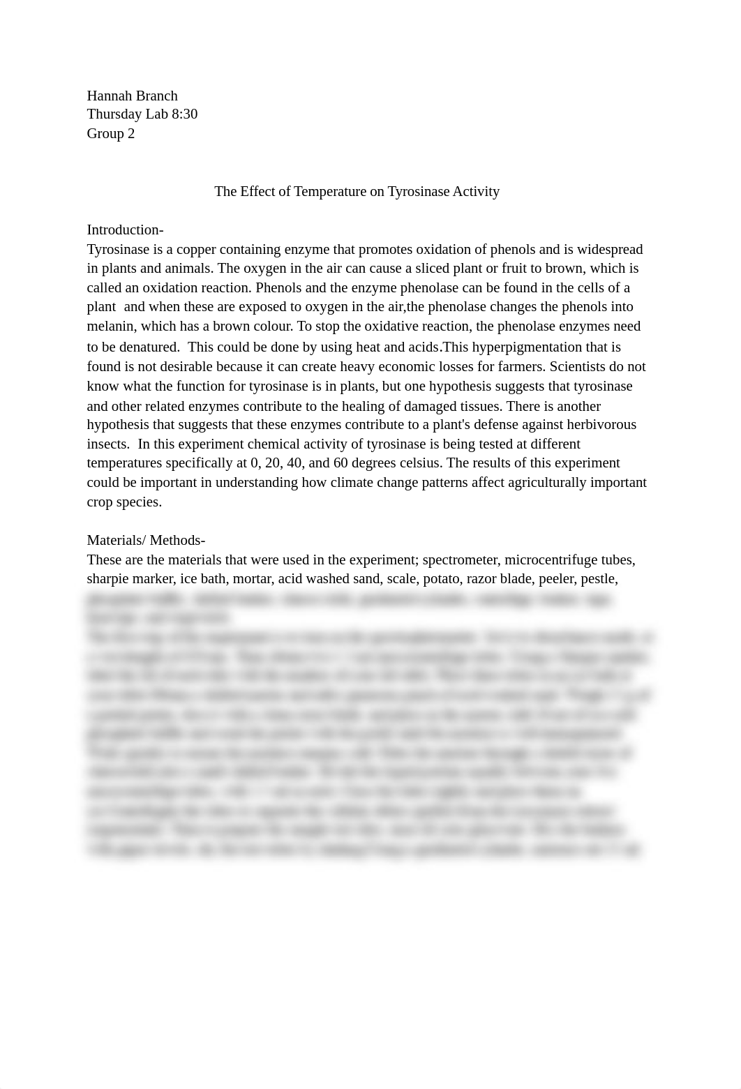 Lab Report_ The Effect of Temperature on tyrosinase activity -2.pdf_d7zj6cq5hut_page1