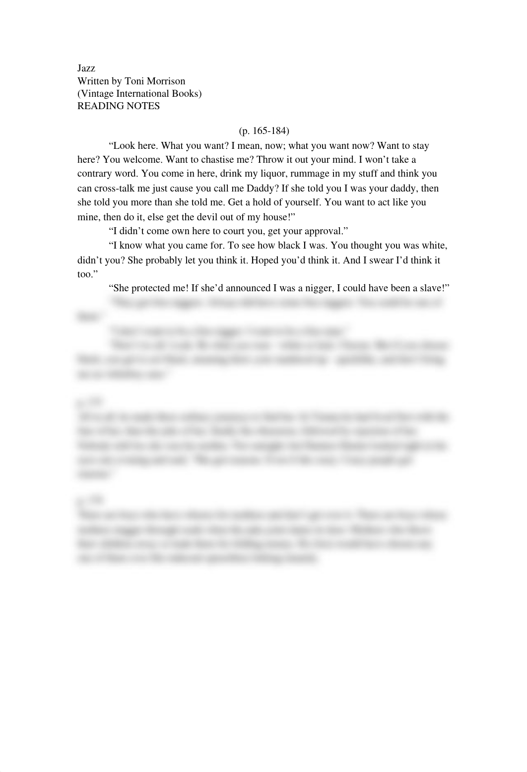 Jazz By Toni Morrison Reading Notes Pages 165-184_d81wcauzjtd_page1