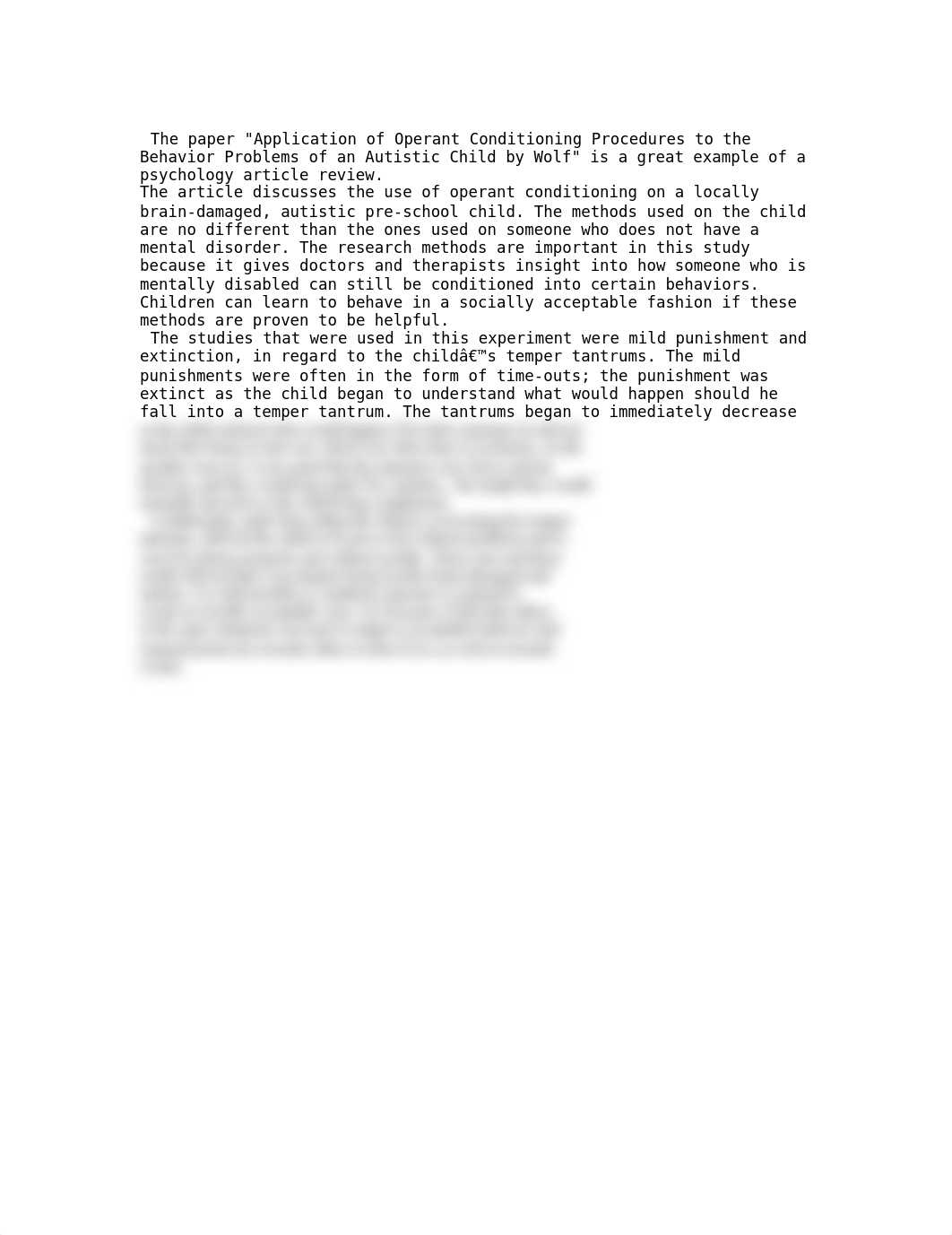 Application of Operant Conditioning Procedures to the Behavior Problems of an Autistic Child by Wolf_d8276uyte5f_page1