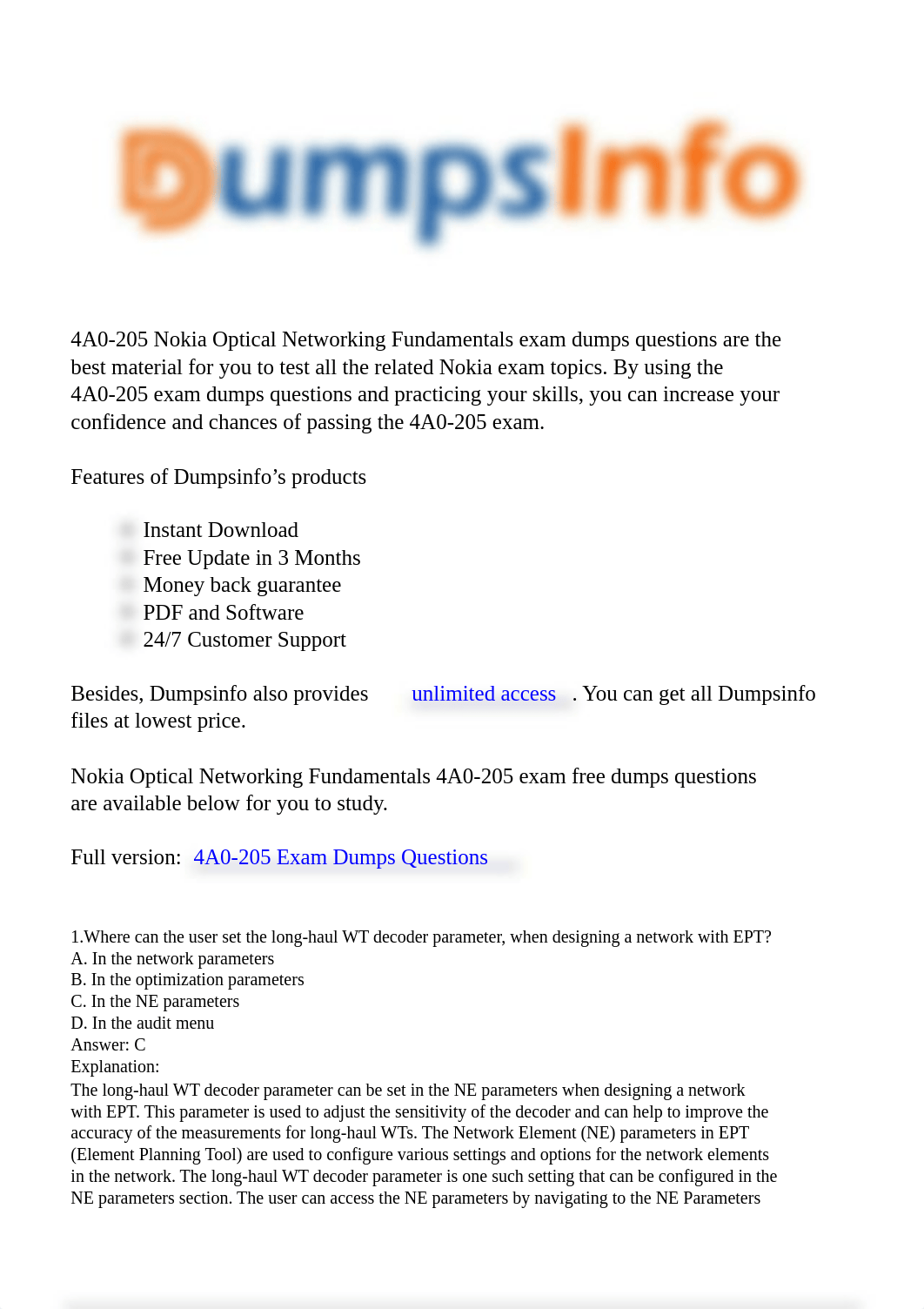 4A0-205 Nokia Optical Networking Fundamentals Exam Dumps.pdf_d82fzvgbcz1_page1