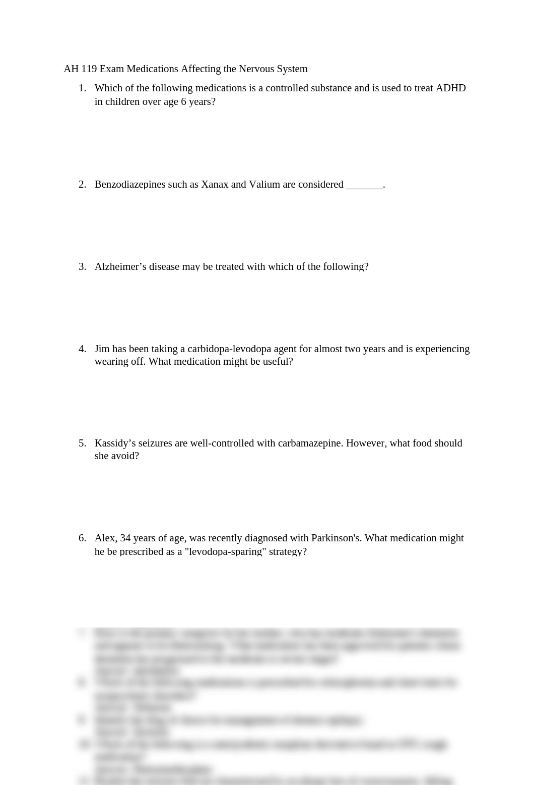 AH 119 Exam Medications Affecting the Nervous System.docx_d83cc4m2xsn_page1