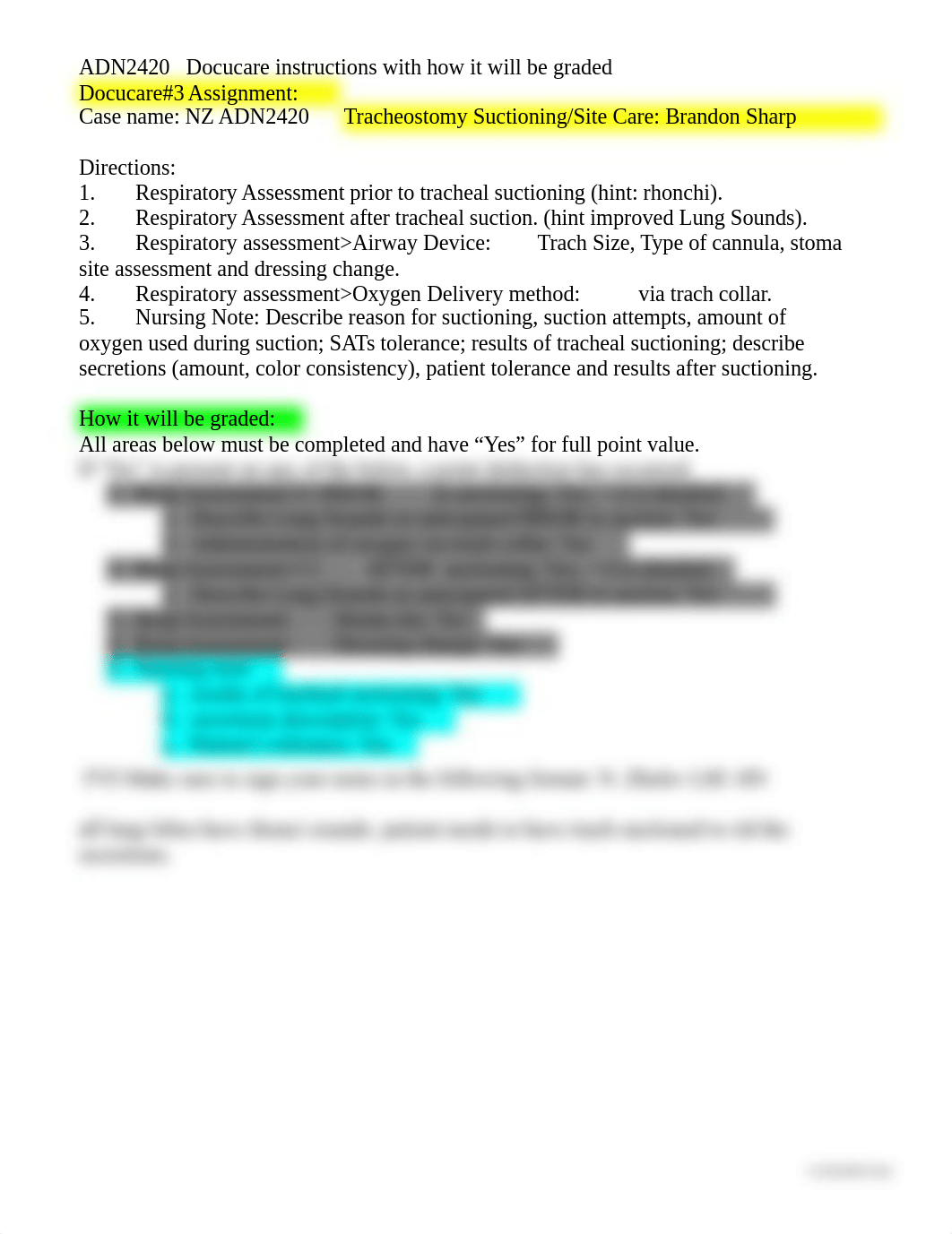 Docucare#3 Tracheostomy Suctioning - Brandon - Directions and Grading  11102020.docx_d83l84m2dar_page1