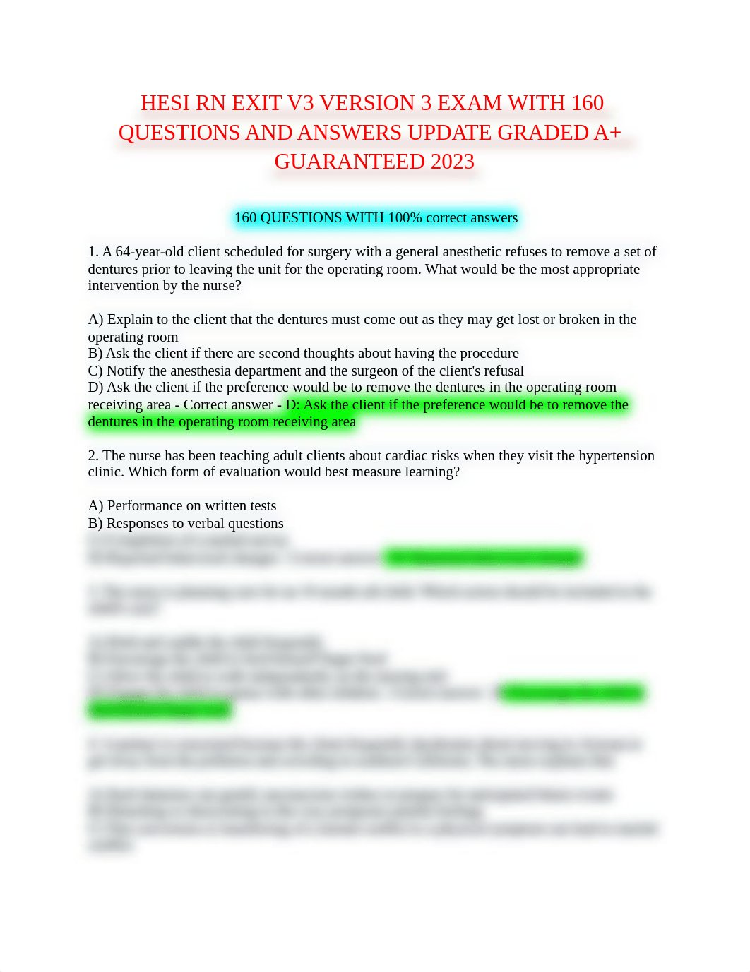 HESI RN EXIT V3 VERSION 3 EXAM WITH 160 QUESTIONS AND ANSWERS UPDATE GRADED A-1.pdf_d83rog2090e_page1