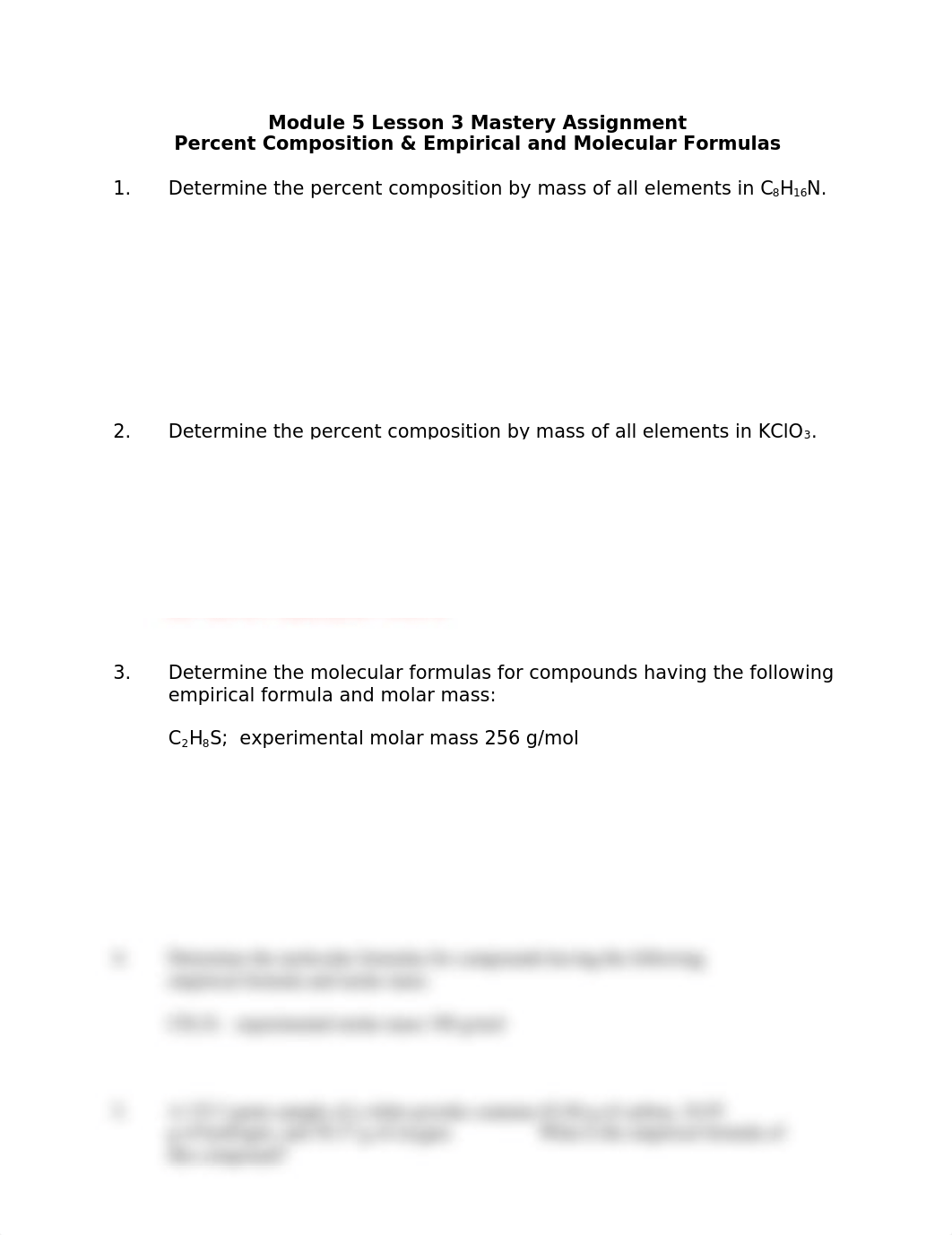 M5L3M1 Percent Composition, Empirical and Molecular Formula Problems - Alpha.doc_d84lttv51uf_page1