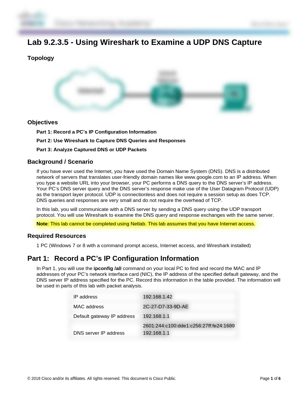 9.2.3.5 Lab - Using Wireshark to Examine a UDP DNS Capture Snyder.docx_d85ladq3tox_page1