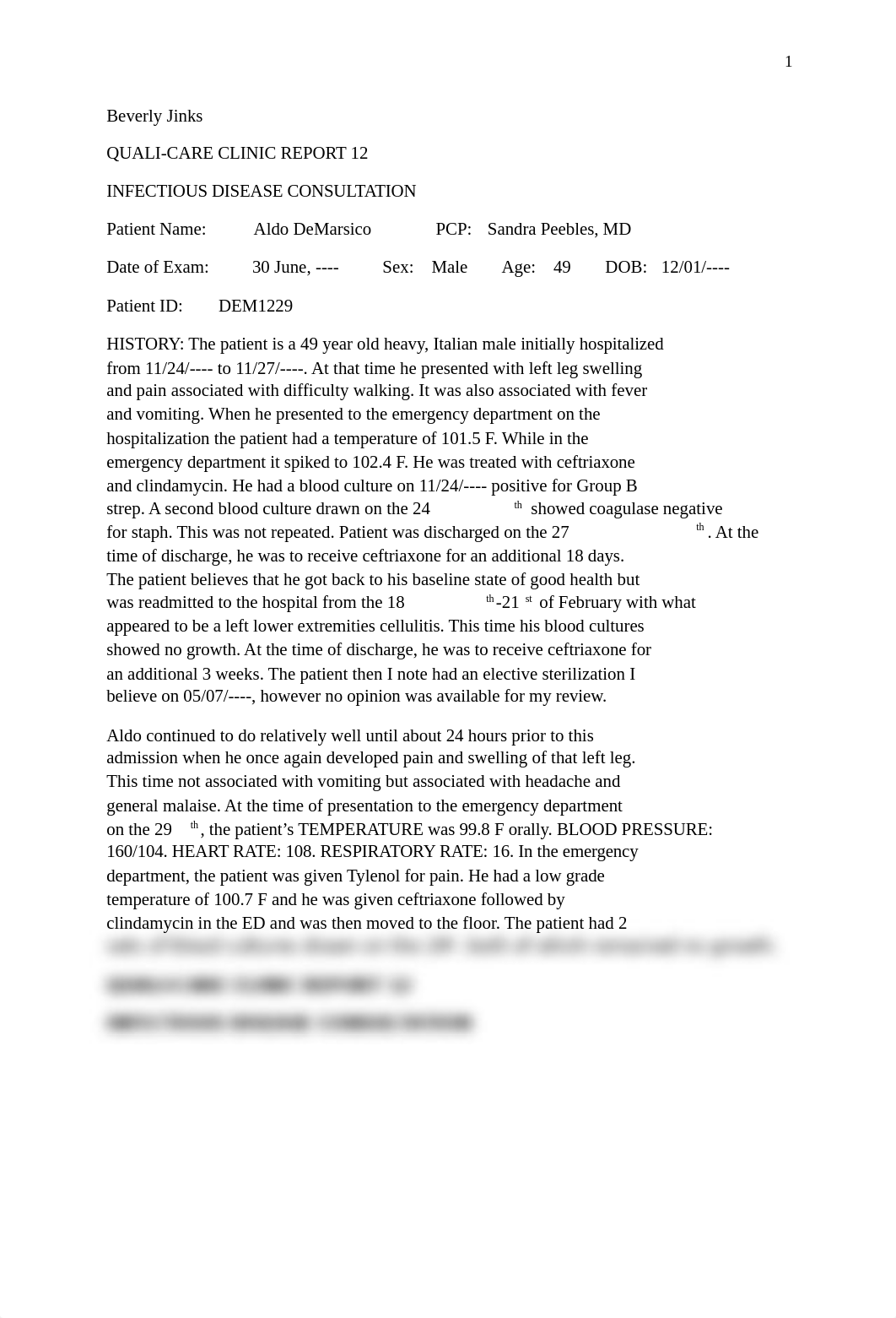 jinks transcription quali-care clinic report 12 infectious disease consultation.docx_d86ej5h5c1q_page1