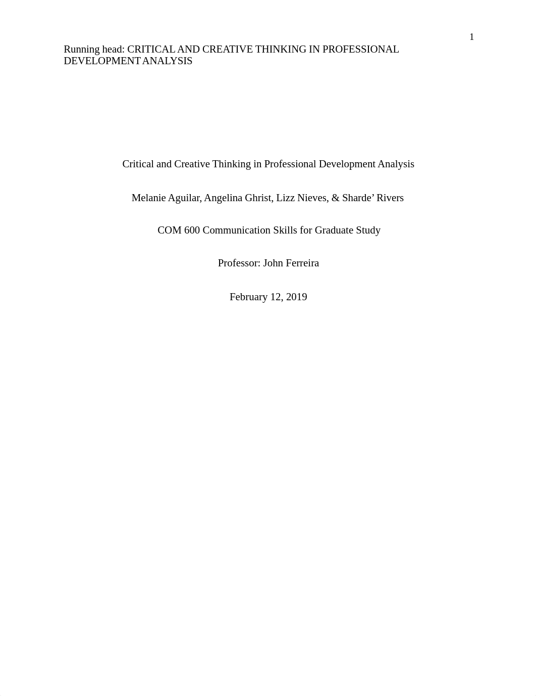 COM 600- Week 5- Team 4- Critical and Creative Thinking in Professional Development Analysis.doc_d86nrcgg2ym_page1