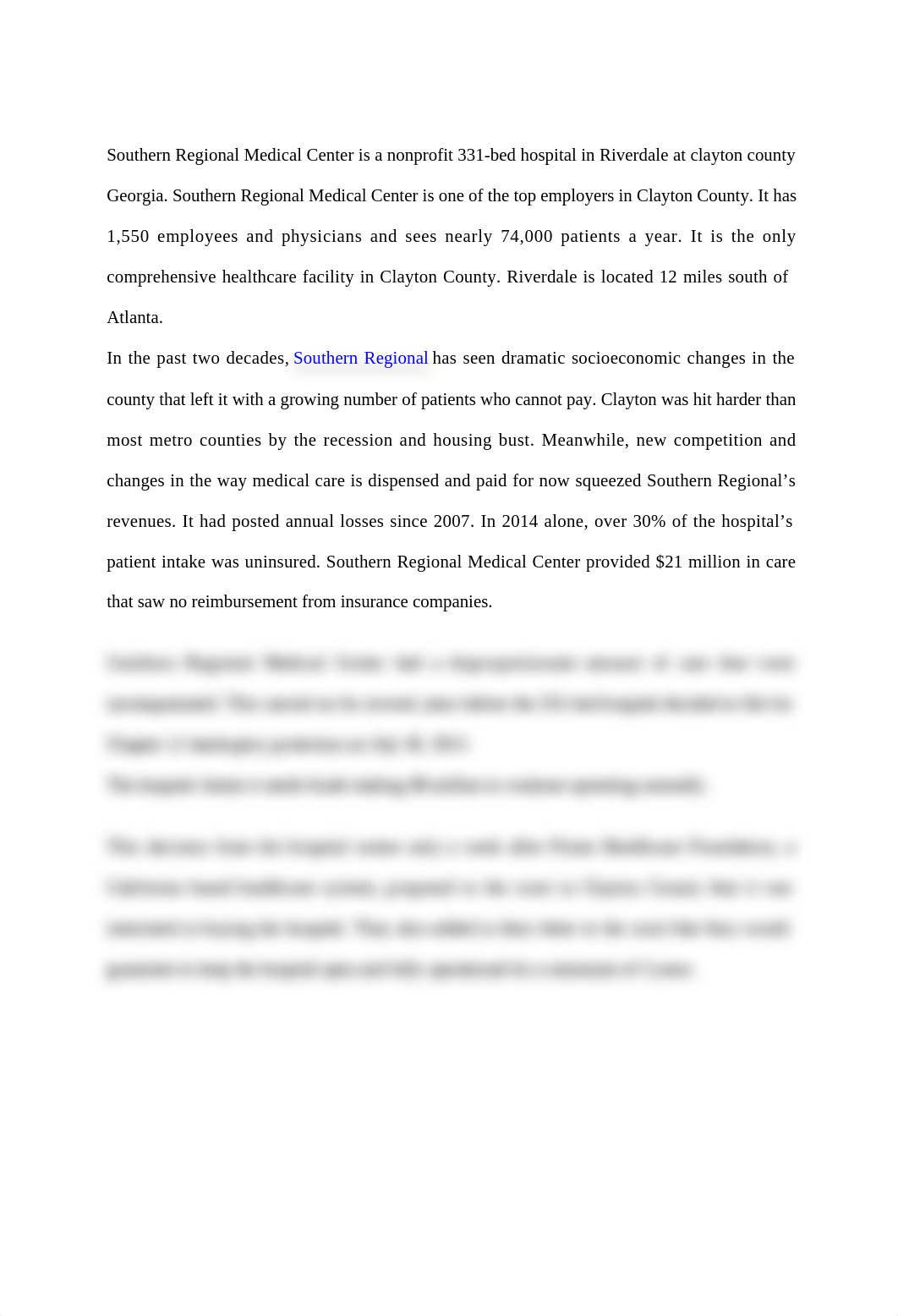 The nonprofit owner of Southern Regional Medical Center in Riverdale announced late Thursday that it_d870n1i3bjn_page1