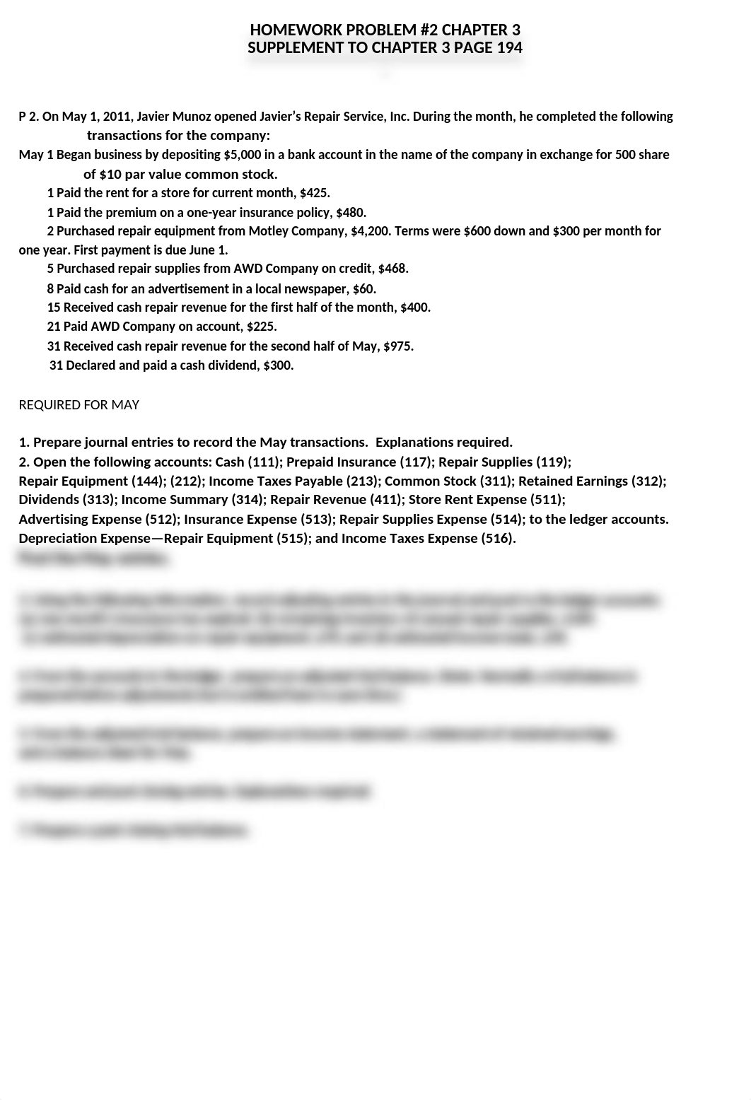 Chapter 3 Homework from supplemental chapter Accounting Cycle-BLANK - FOR SUMMER 2016-GL FILLED IN.x_d87ehp4hsjk_page1