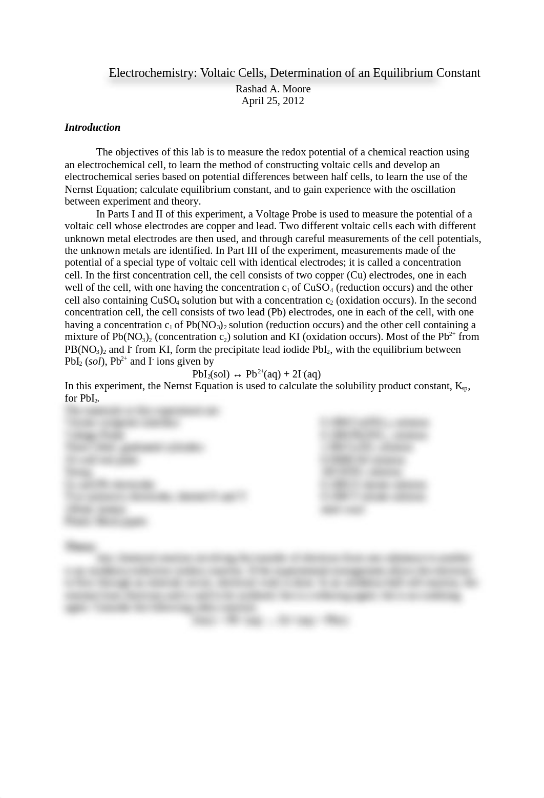 Electrochemistry Voltaic Cells, Determination of an Equilibrium Constant Lab_d88r4jkaaeb_page1