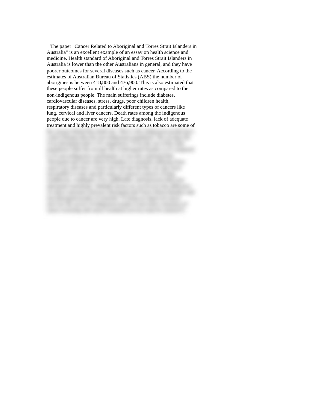 Cancer Related to Aboriginal and Torres Strait Islanders in Australia essay.doc_d88smej89kk_page1