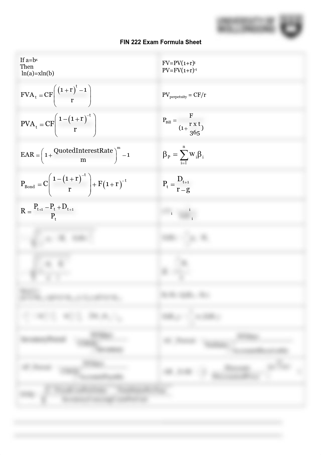 FIN222 Exam Formula Sheet.pdf_d89azcxpwcs_page1