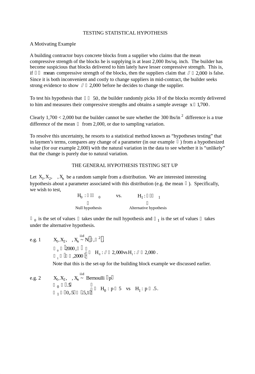 The General Hypothesis Testing Set Up - The case of hypothesis test about a paramter of a single pop_d89g30gaw6i_page1