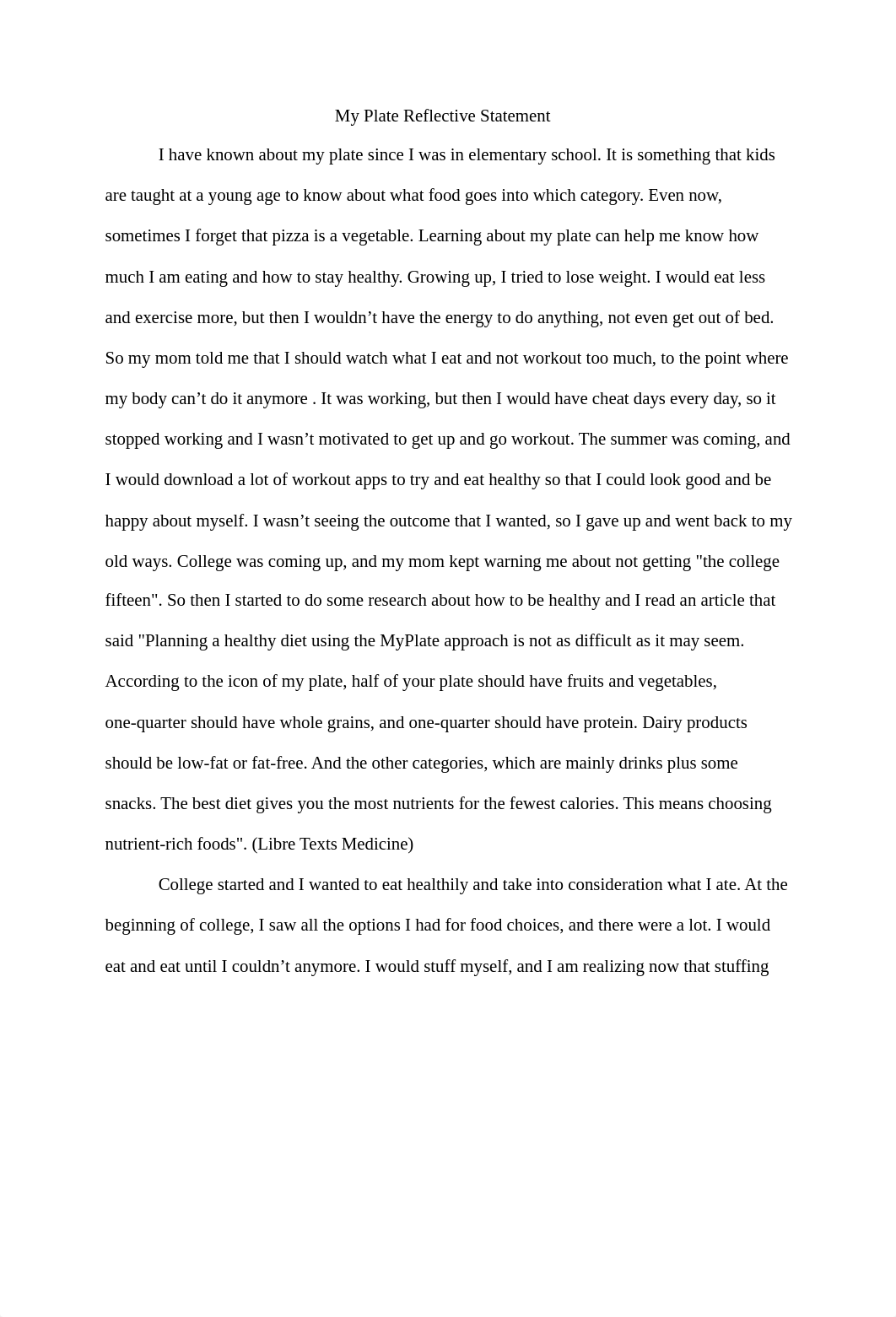 MyPlate Analysis Reflective Statement.pdf_d89n8fly5jv_page1