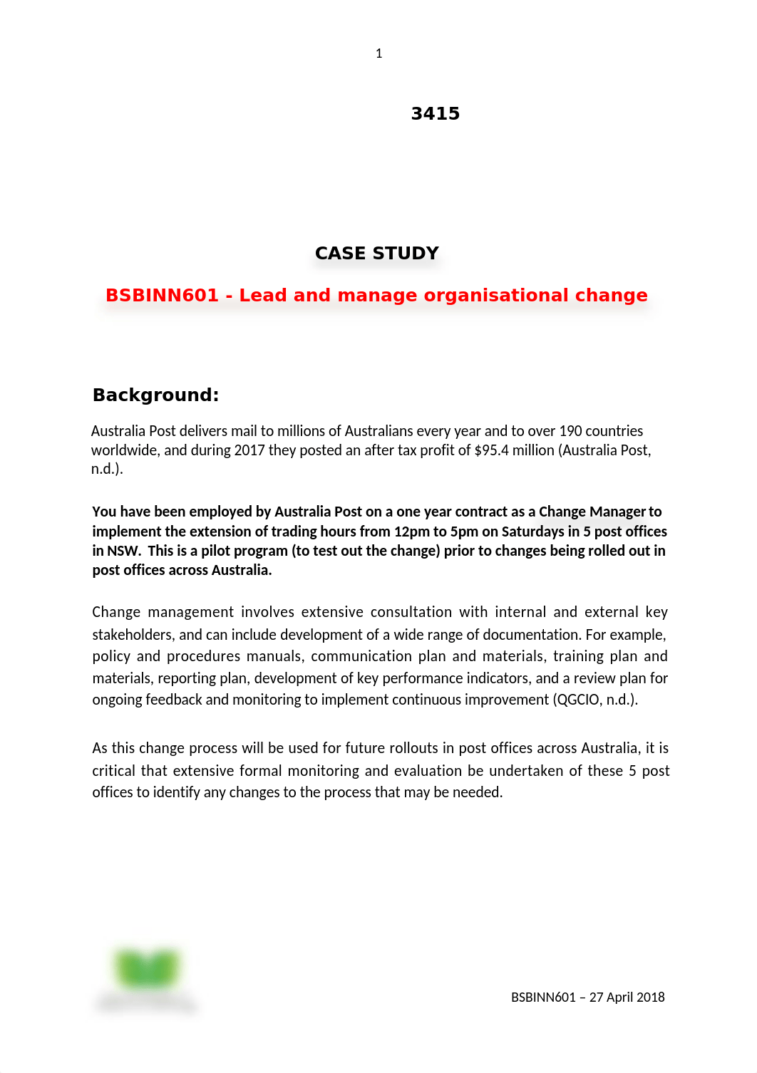 Case Study - BSBINN601 - Lead and manage organsiational change (1).docx_d89v601qxb4_page1