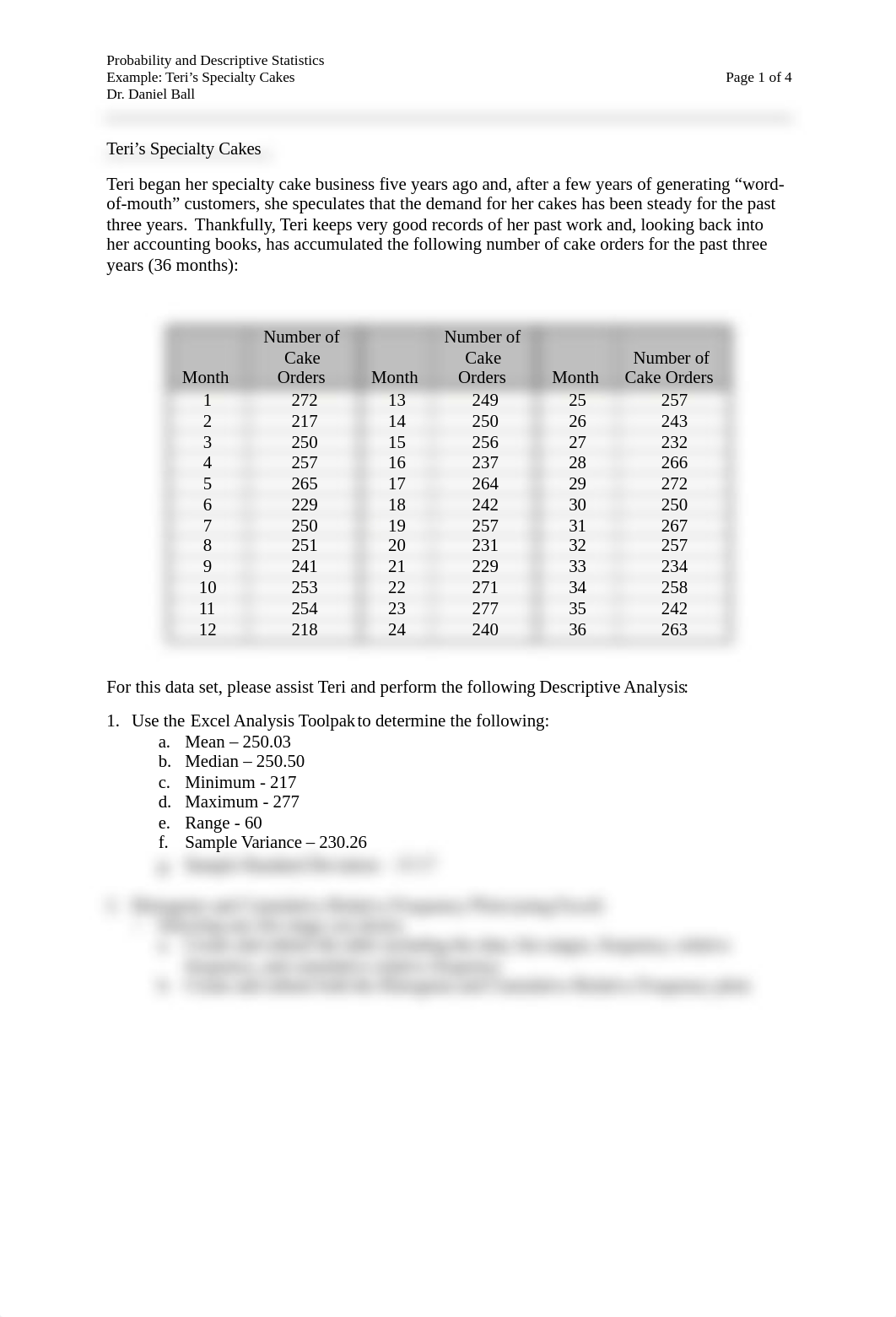 HOMEWORK - Teri's Specialty Cakes - Probability and Descriptive Statistics - rev.docx_d8asnycwz8m_page1