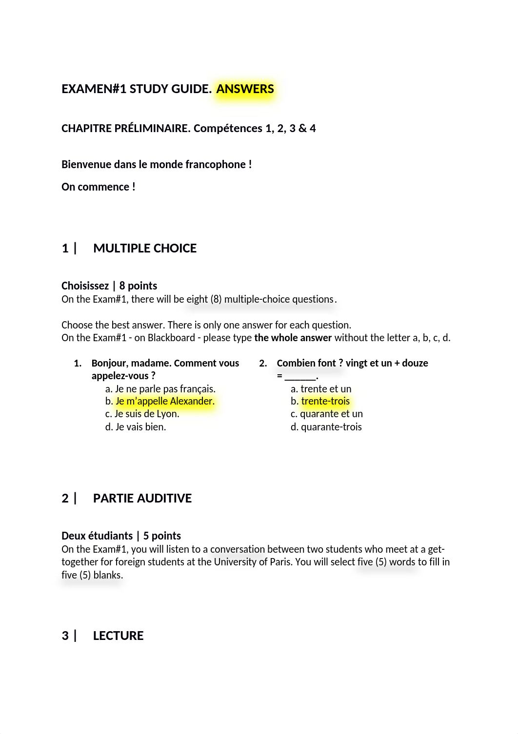 FRE101_Examen#1.Chapitre préliminaire_Study guide_ANSWERS(1) (1).docx_d8c2r4sib6h_page1