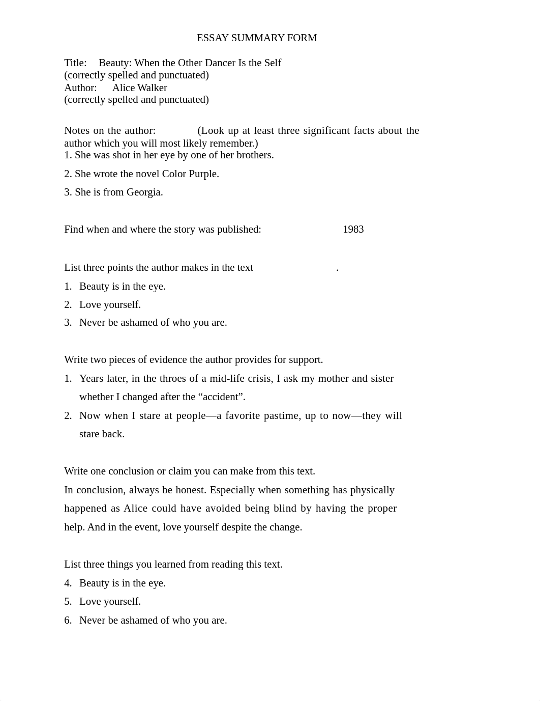 Essay Summary Form  for Beauty by Alice Walker.doc_d8cb7sd4ajr_page1