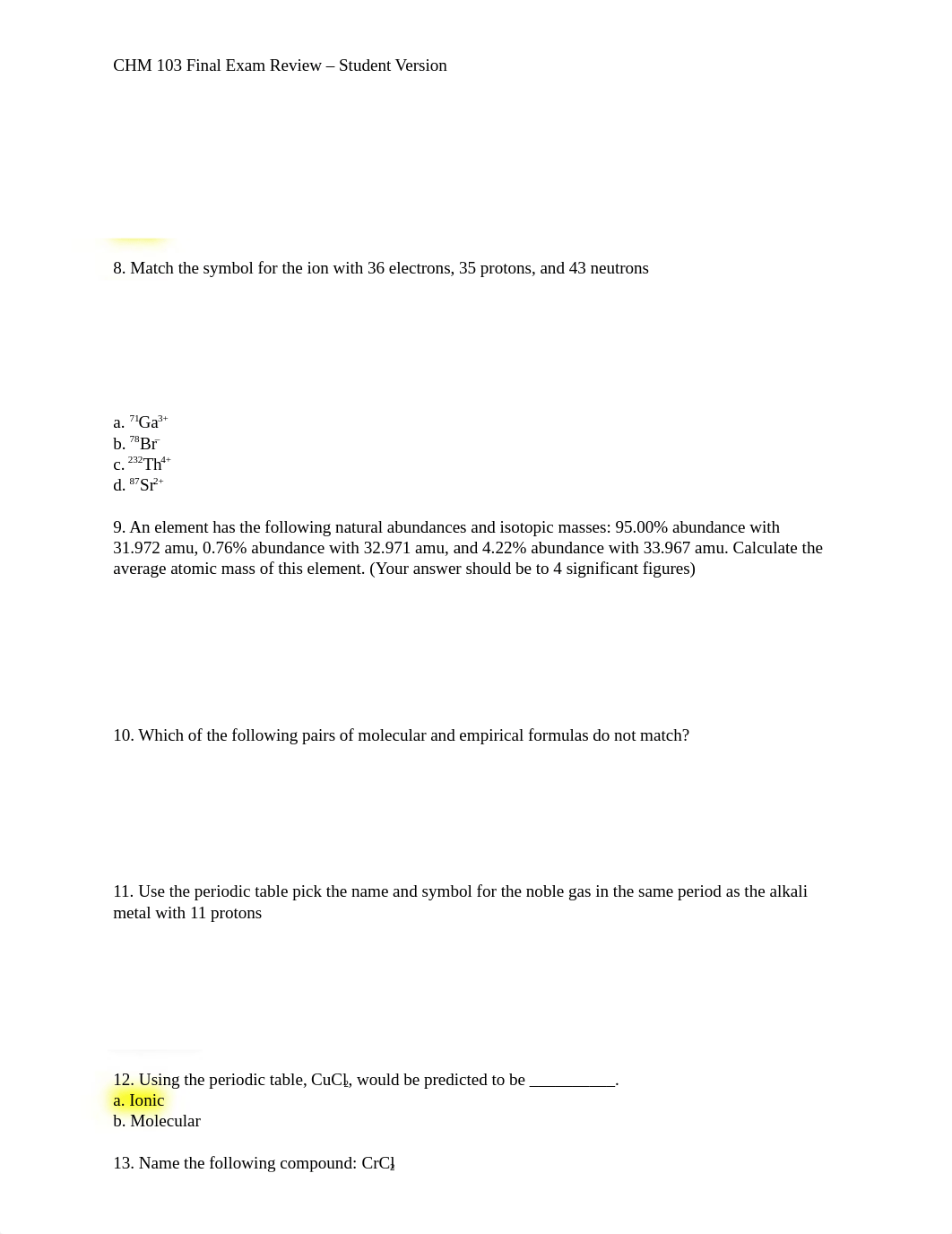 CHM 103 Final Exam Review Spring 2020 - Student Version-updated 4-17-20.docx_d8cibhmyngr_page2