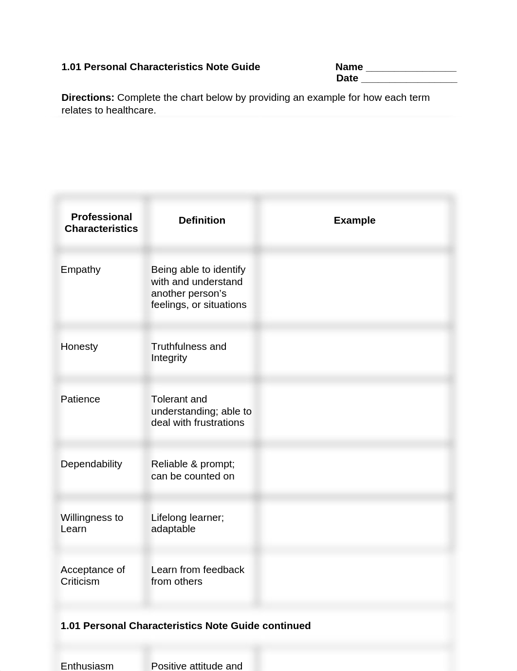 HSII - 1.01 Personal Characteristics AND 1.01 Professional Appearance Note Guides.docx_d8dby4h6emc_page1