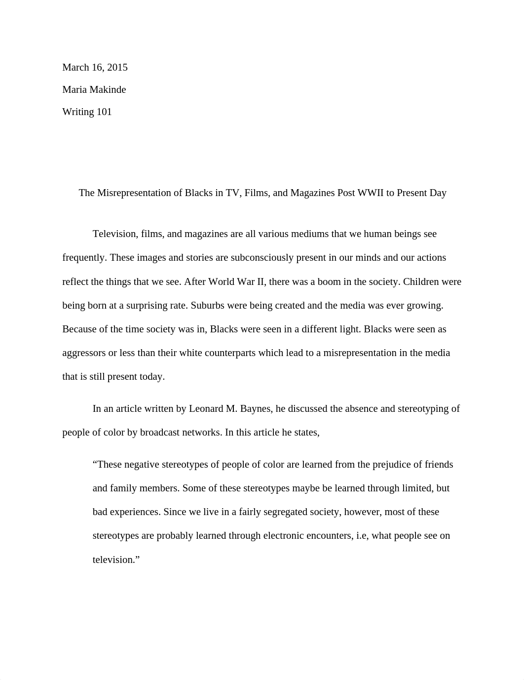 The Misrepresentation of Blacks in Television, Films, and Magazines Post WWII to Present Day Second_d8e1am7sbkn_page1