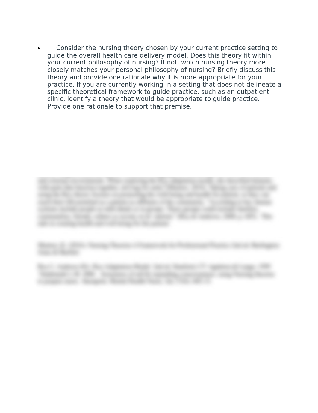 Consider the nursing theory chosen by your current practice setting to guide the overall health care_d8e6ii2eyyy_page1