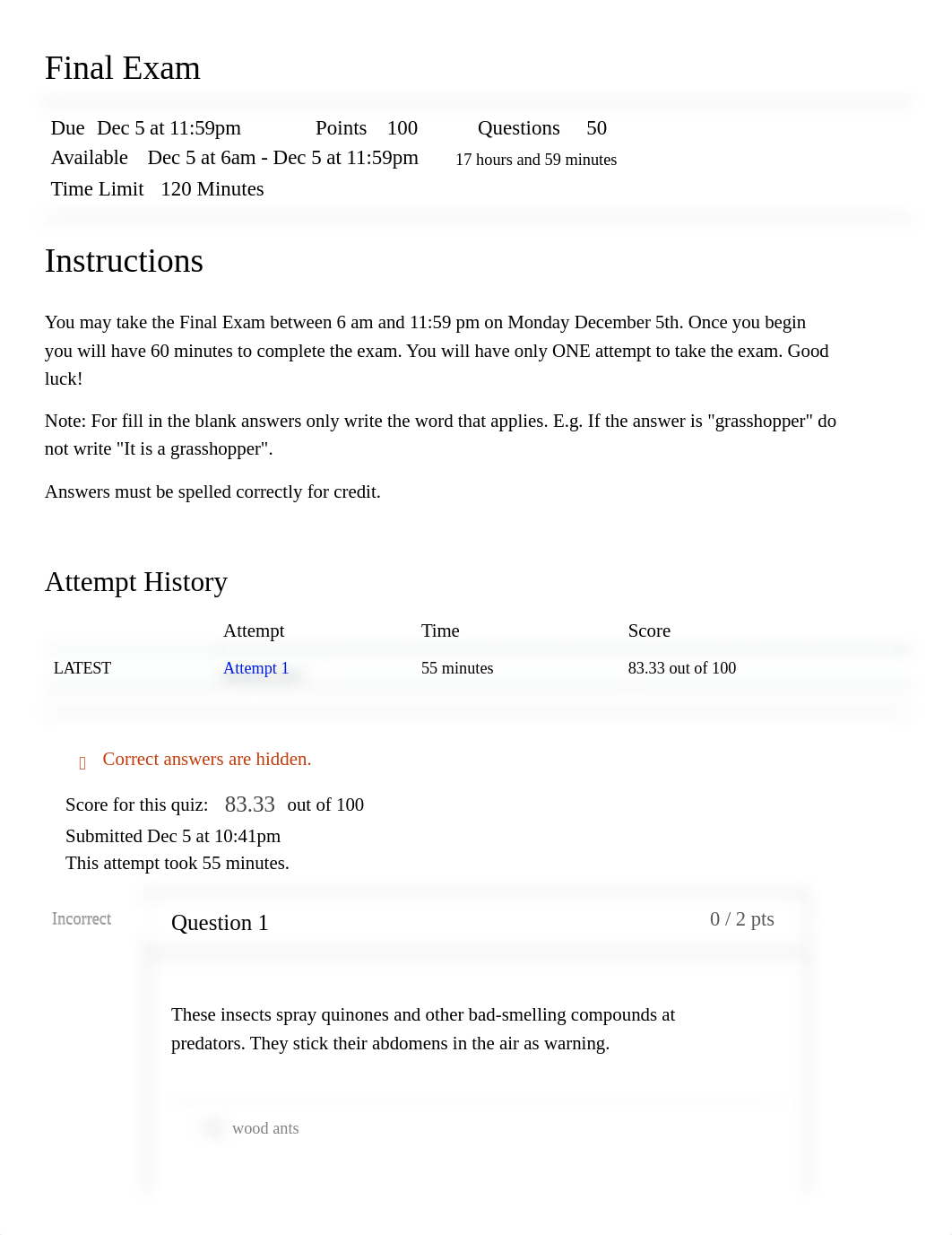 Final Exam_ 2022 Fall - EPWS-325V-M70-INSECTS_HUMANS & ENVIRO.pdf_d8g6cpvu9nx_page1