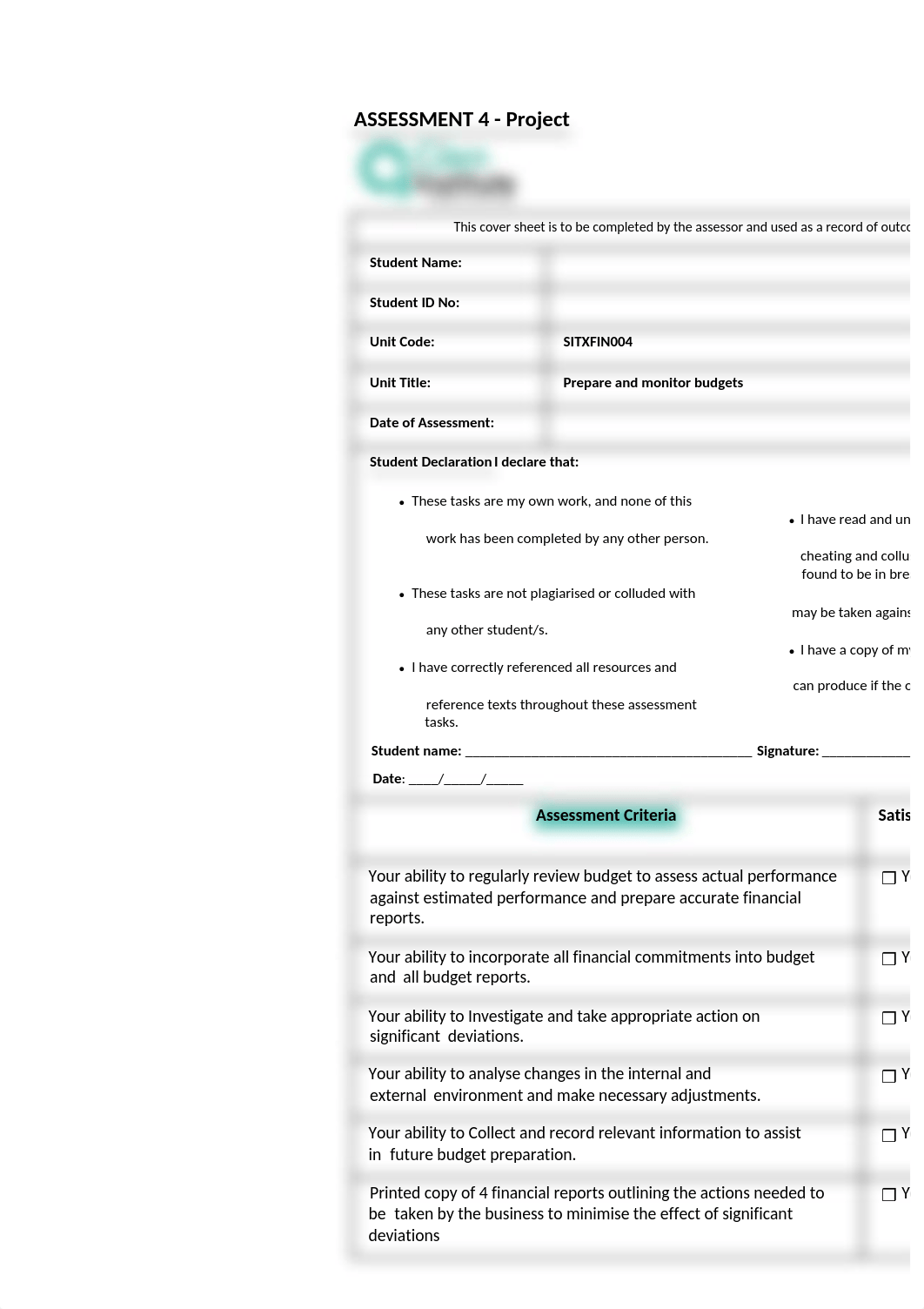 ASSESSMENT 4 SITXFIN004 (Complete) Prepare and monitor budgets.docx_d8gtjyav9dy_page1