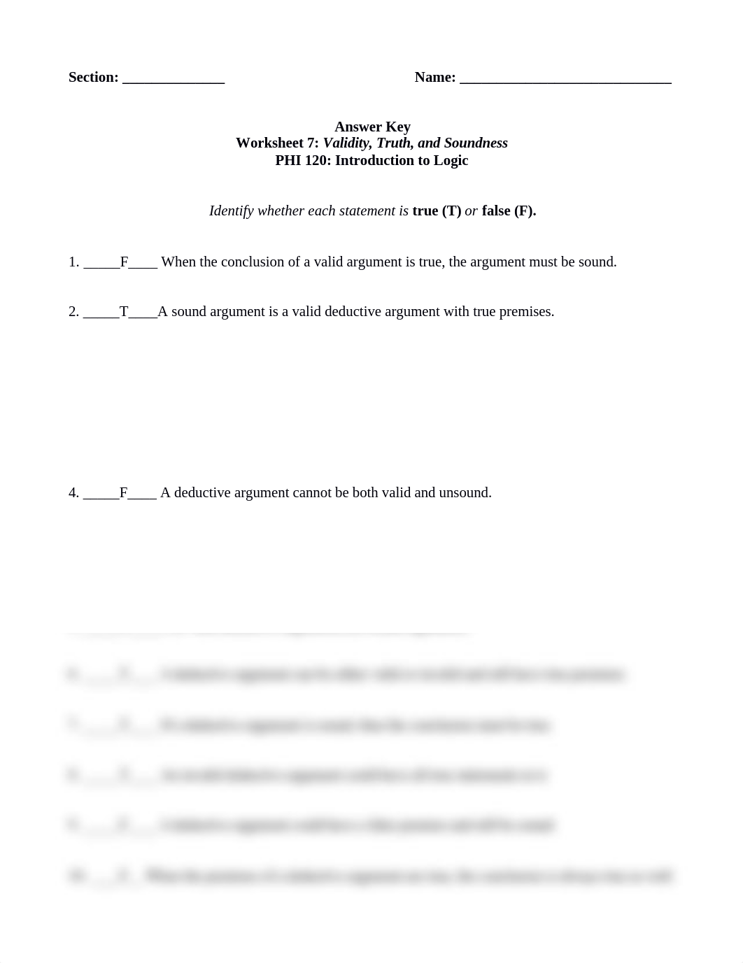 PHI 120 Intro to Logic - Worksheet 7 - Answer Key.docx_d8h65evdc6u_page1