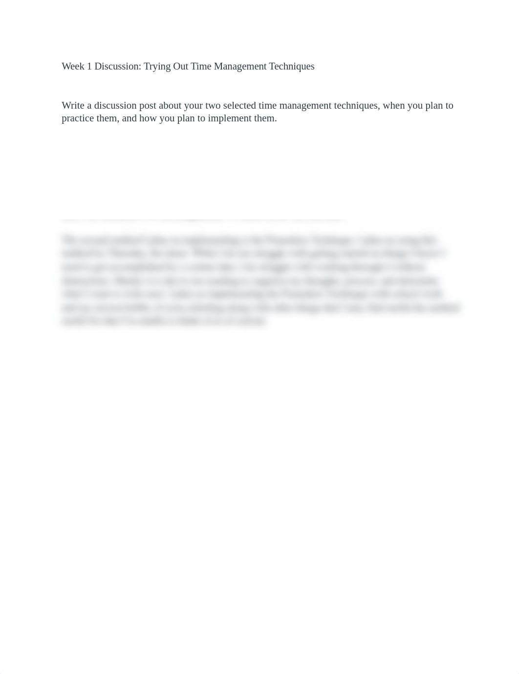 Week 1 Discussion_ Trying Out Time Management Techniques.docx_d8hjy1wfwhu_page1