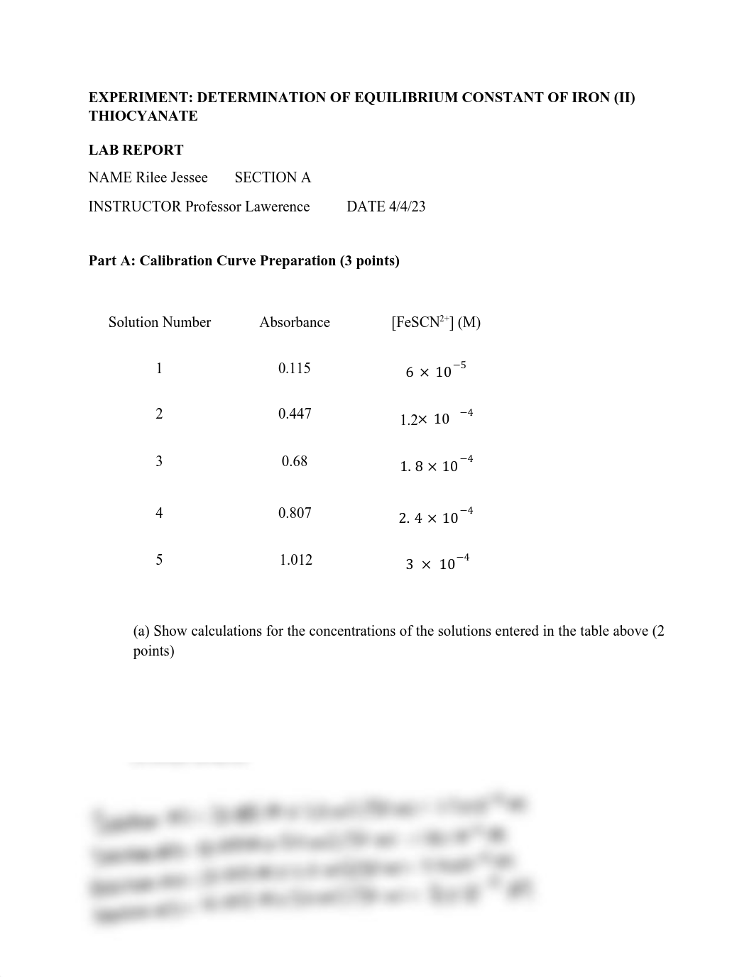 Lab Report_ DETERMINATION OF EQUILIBRIUM CONSTANT OF IRON (II) THIOCYANATE.pdf_d8j0dlljrxt_page1