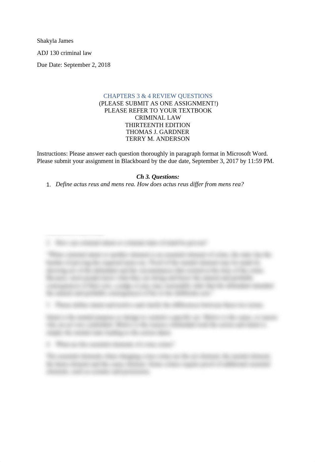 Chapter 3&4 Revie Questions~ ADJ 130 Criminal Law.pdf_d8km6ijblta_page1