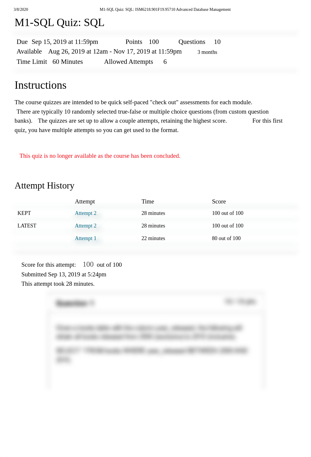 M1-SQL Quiz_ SQL_ ISM6218.901F19.95710 Advanced Database Management.pdf_d8l0sltewfm_page1