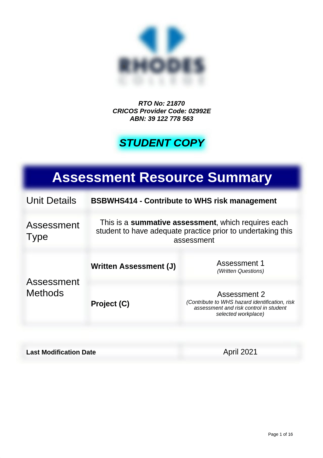 SATool - BSBWHS414 - Contribute to WHS risk management - v April 2021.pdf_d8m6nlaqdnv_page1