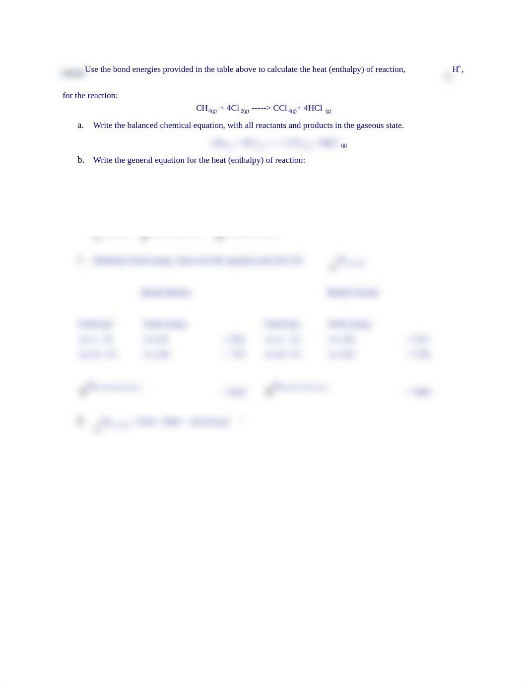 Use the bond energies provided in the table above to calculate the heat_d8meu1kpl16_page1