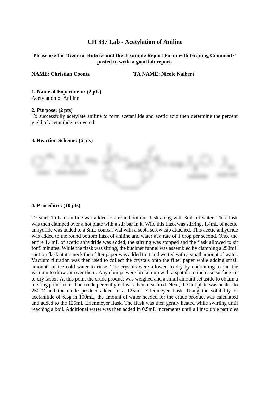 CH 337 Lab Report Form - Acetylation of Aniline done.pdf_d8ndfvavv1t_page1