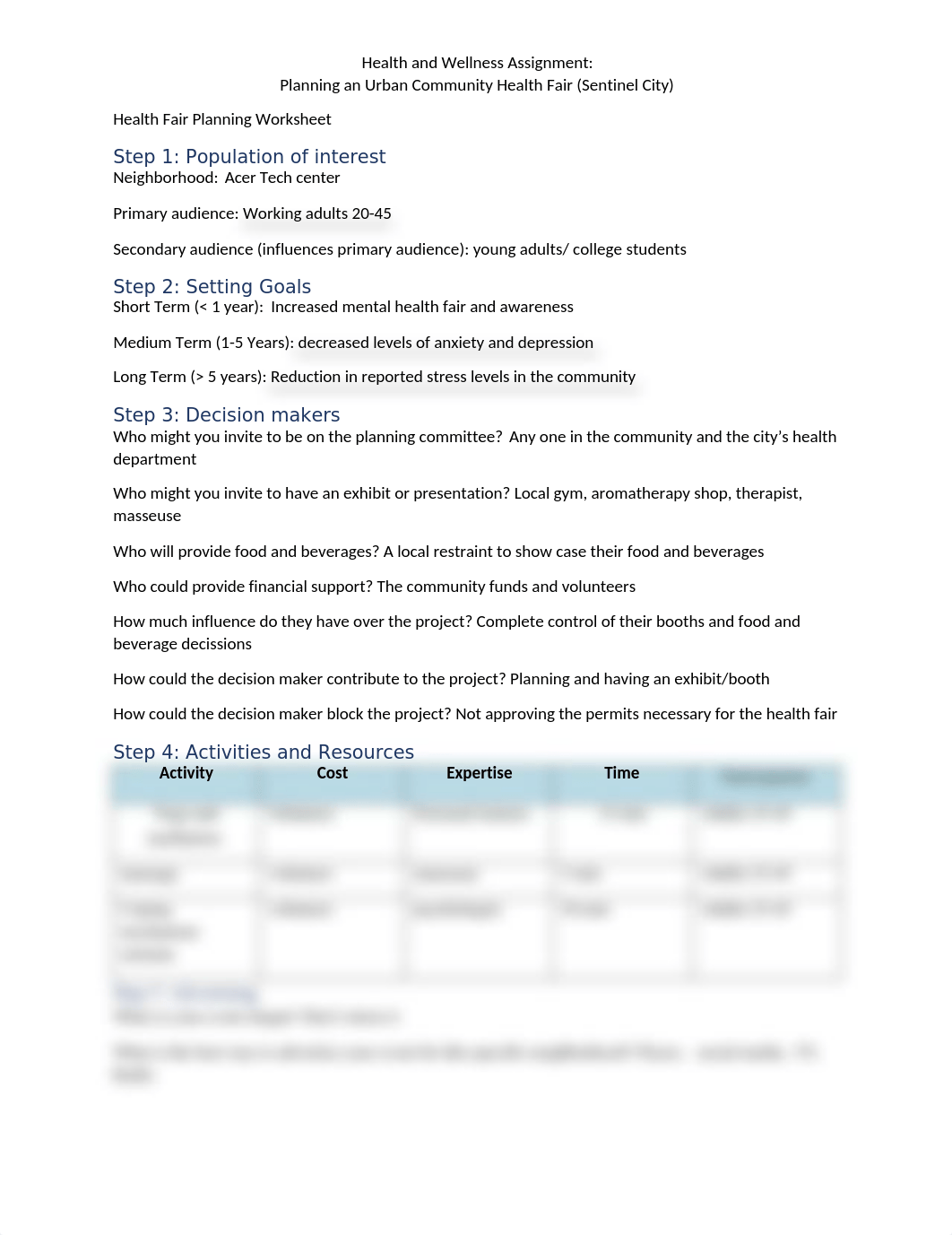 NUR 426L Health and Wellness Assignment Planning an Urban Community Health Fair (Sentinel City) kwok_d8neoexisgn_page1