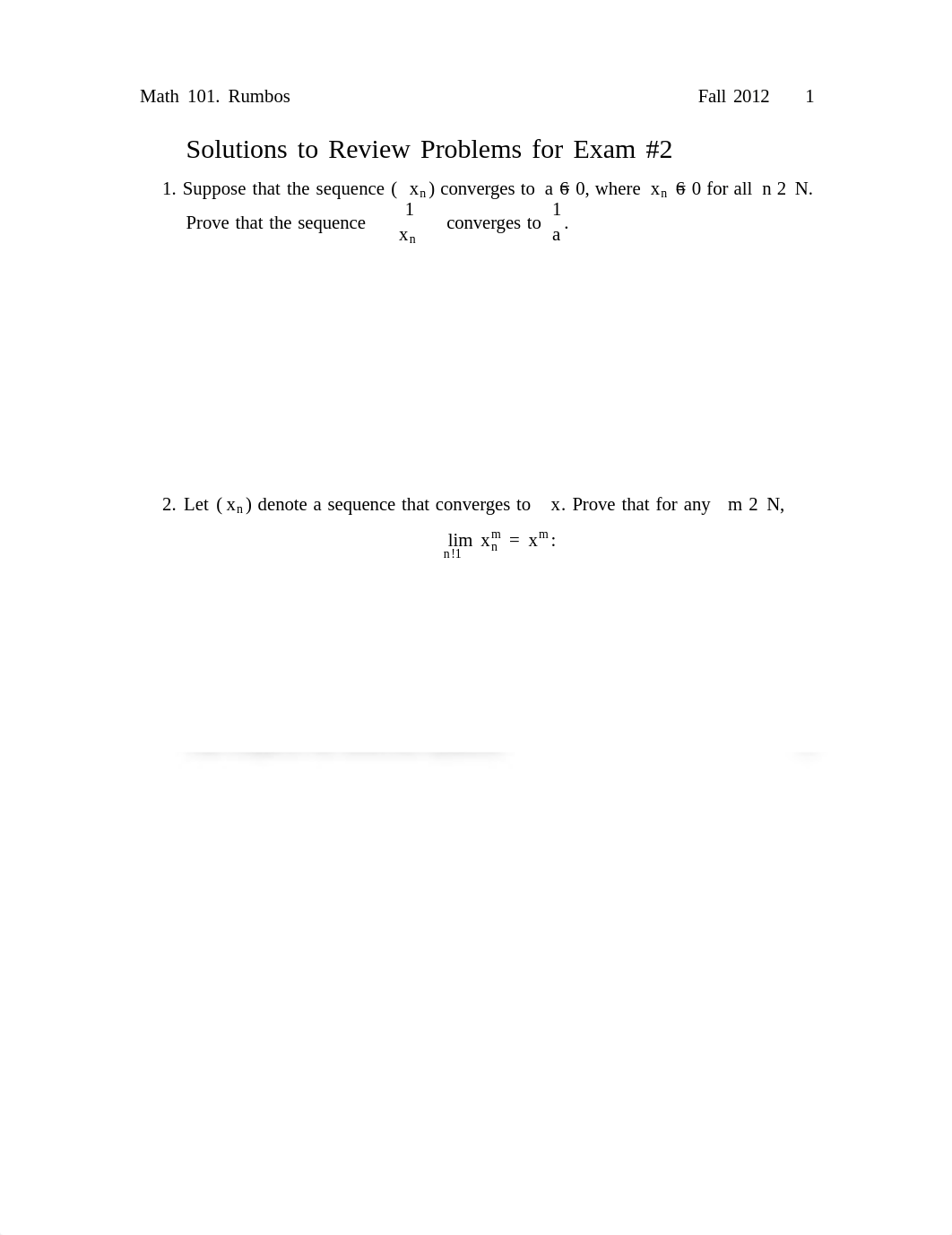 Exam 2 Review Problem Set  Solution Fall 2012 on Introduction to Analysis_d8nj9uegx40_page1