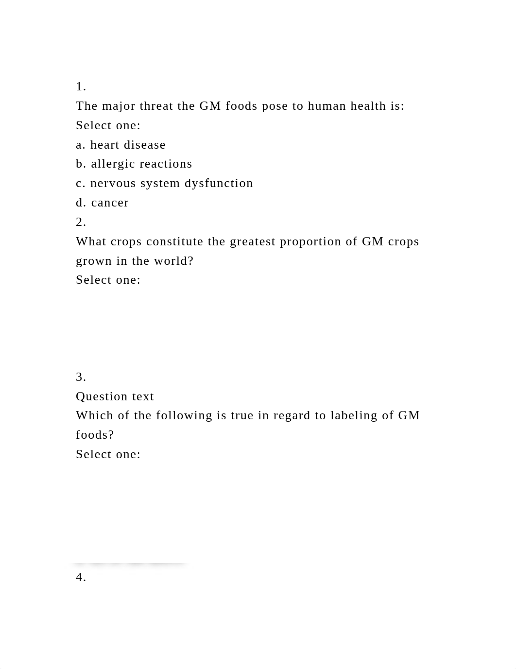 1.The major threat the GM foods pose to human health isSelect o.docx_d8okkbu0j7d_page2