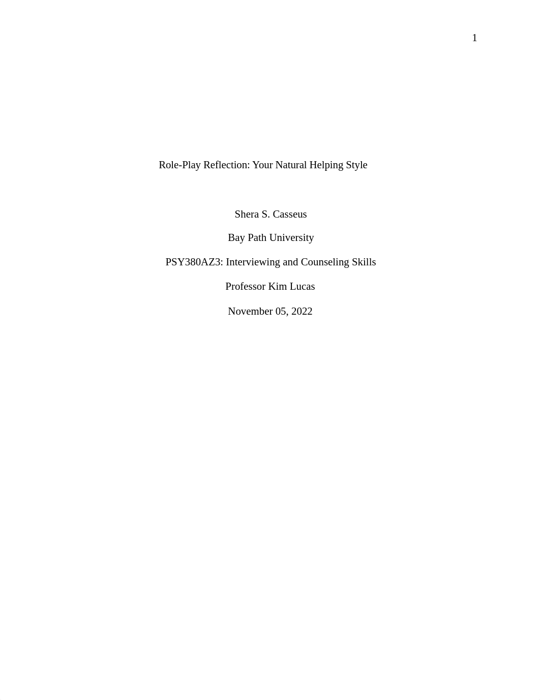 Week 1 Assignment Role-Play Reflection Your Natural Helping Style .pdf_d8opa2bmc1g_page1