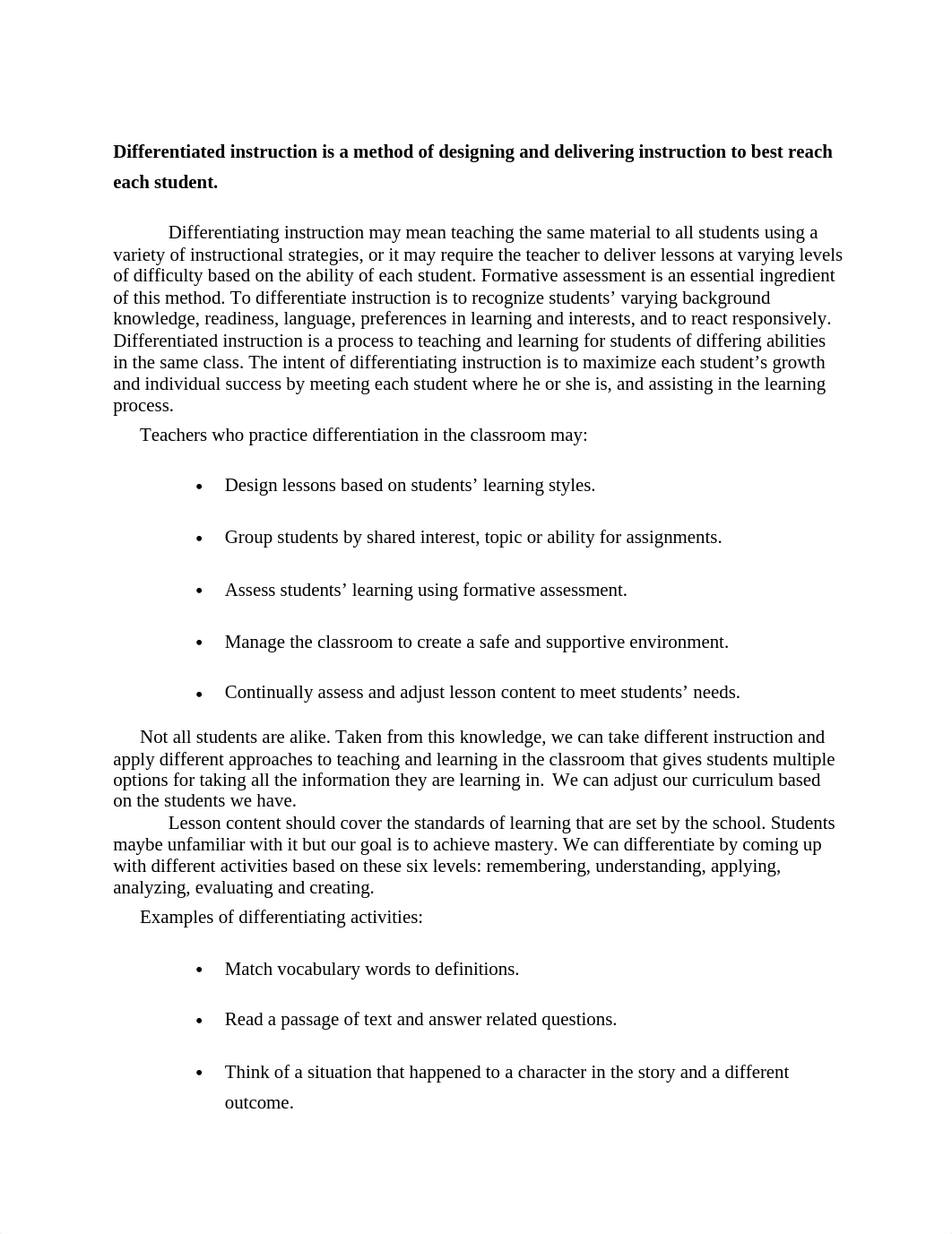 Differentiated instruction is a method of designing and delivering instruction to best reach each st_d8p9q6dhcbl_page1