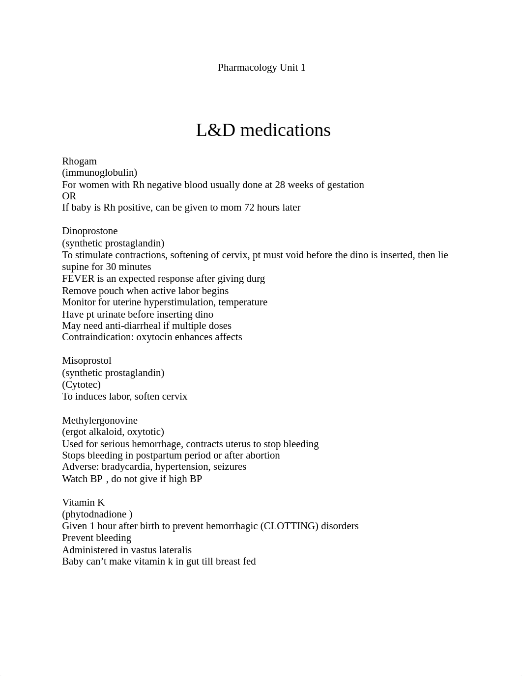 Pharmacology Quiz 1 Study Guide L&D meds_d8q5wrs6mch_page1